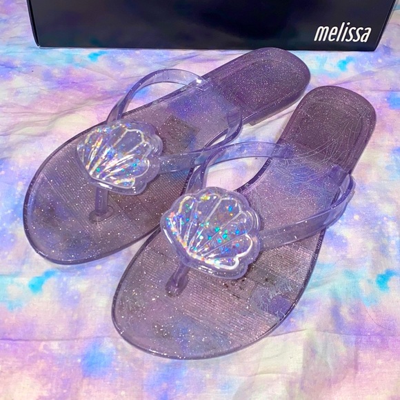 Melissa Shoes - 🐚[ Melissa ] Harmonic Clear Glass Glitter Shell Flip Flops